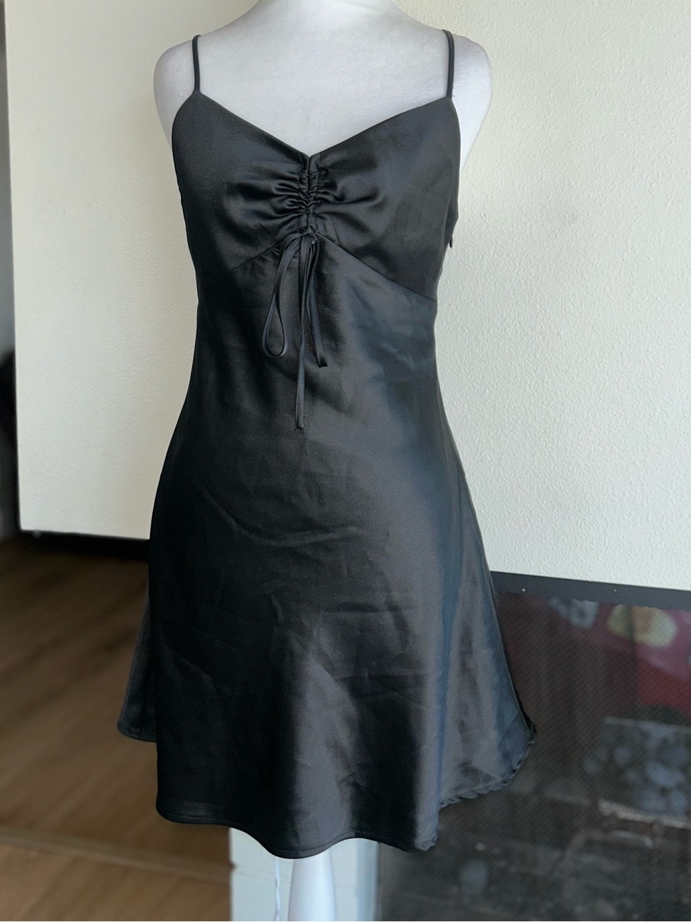 Forever 21 Black Satin Cowl Neck Slip Dress with Front Tie